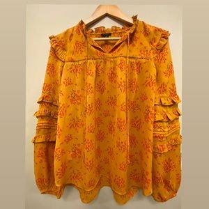 Ann Taylor Floral Ruffle Sleeve Blouse